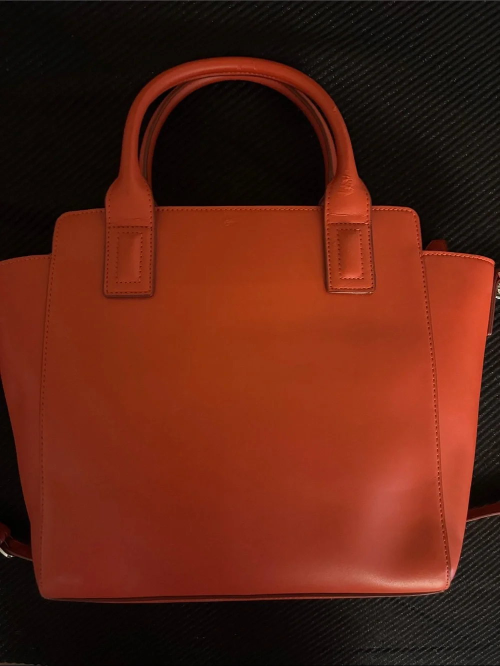 Orange Vegan Leather Tote Handbag -